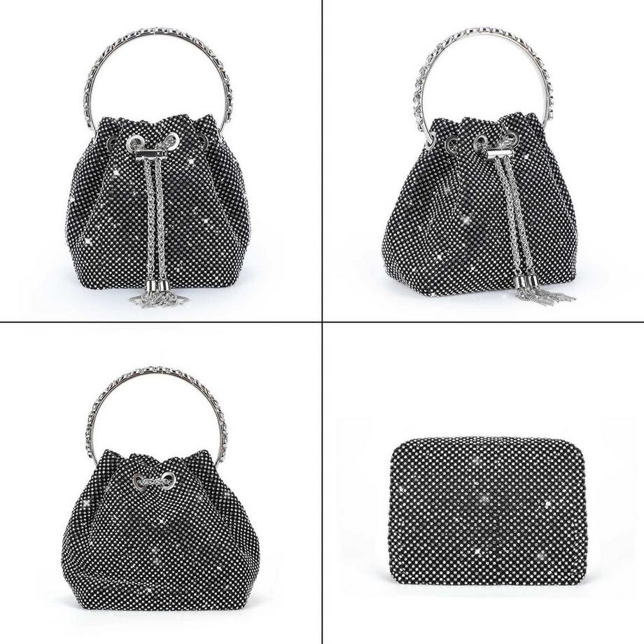 Only-bags.store Borsa a Secchiello Glitter Strass con Tracolla a Catena  