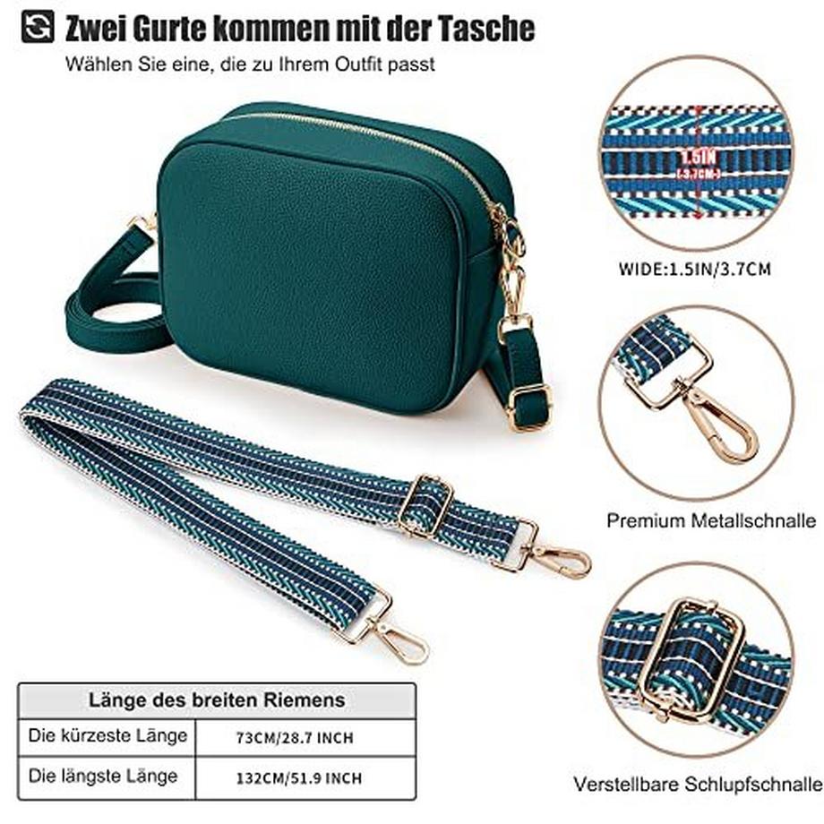 Only-bags.store Stylische Vegane Leder Crossbody Schultertasche mit 2 verstellbaren Gurten  