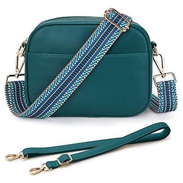 Umhängetasche, stylisch Veganem Leder Breiter Gurt Crossbody Schultertasch mit 2 verstellbaren