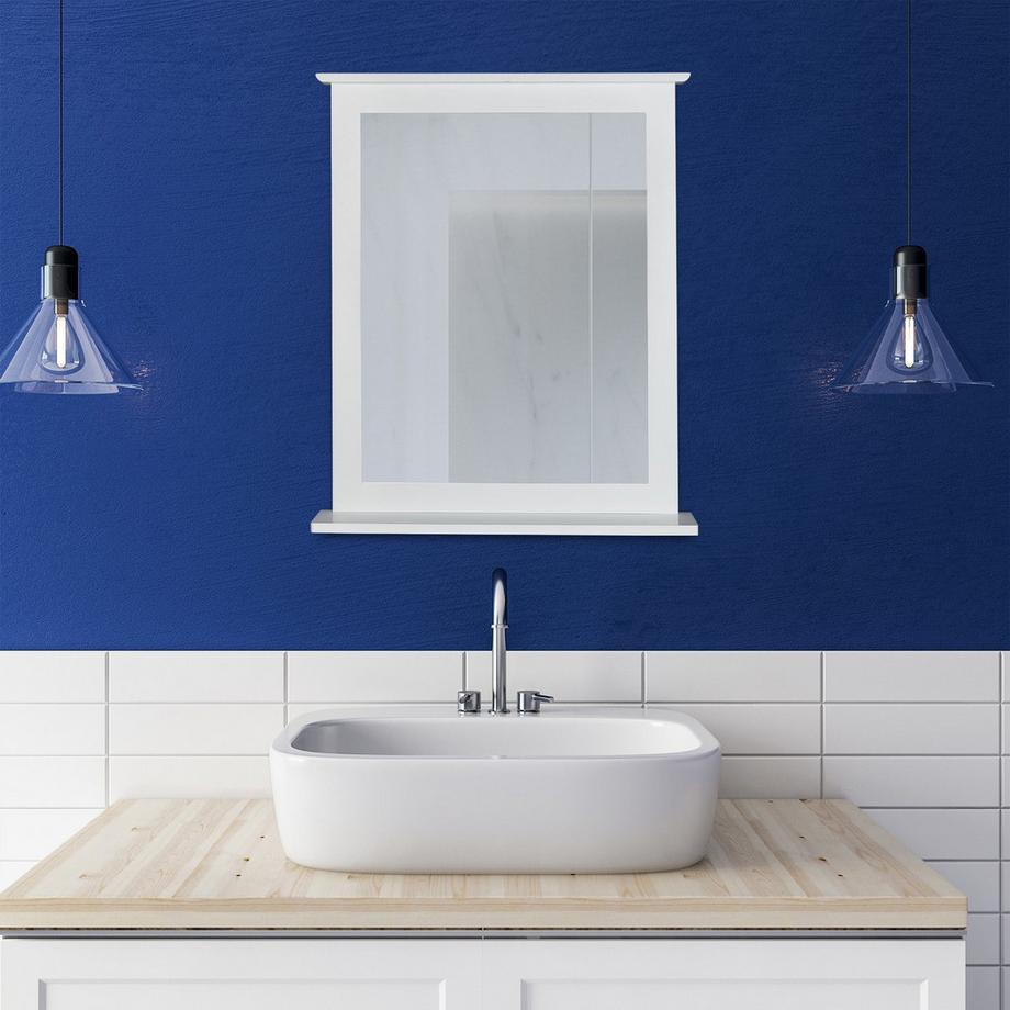 B2X Miroir mural blanc avec étagère  