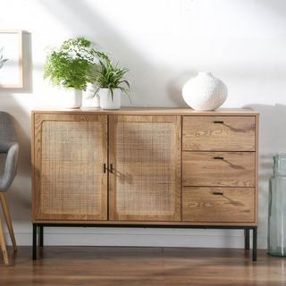 Calicosy Credenza con 2 ante e 3 cassetti in rattan L120 cm - JAYA  