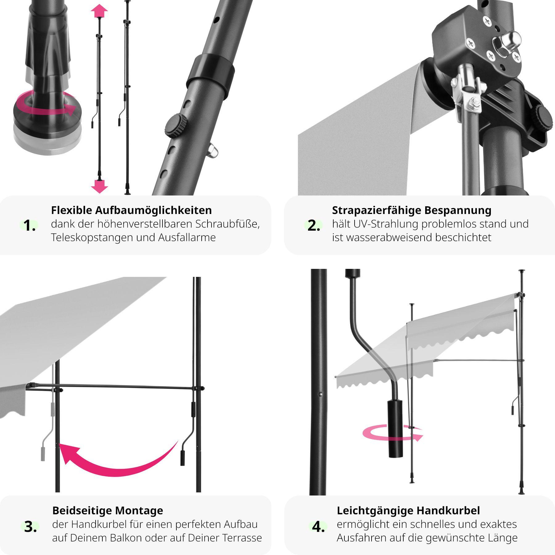 Tectake Store à pince sans perçage avec manivelle, réglable en hauteur  