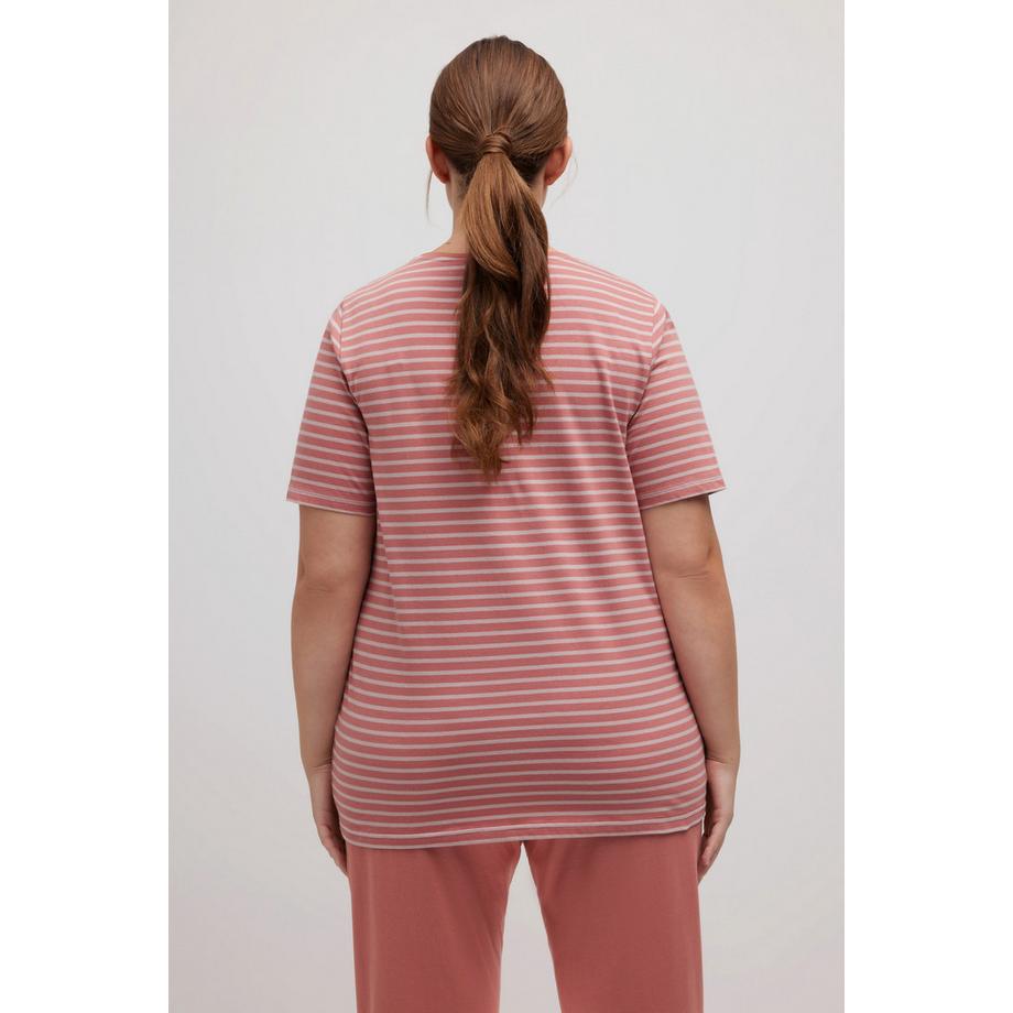 Ulla Popken Haut de pyjama rayé col rond manches mi-longues  