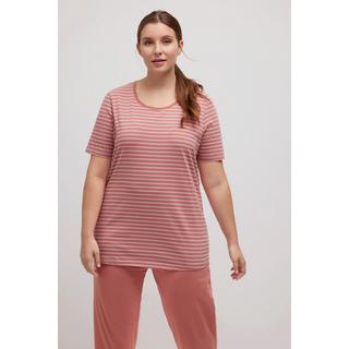 Ulla Popken  Pyjamashirt, Ringel, Rundhals, Halbarm, Biobaumwolle 