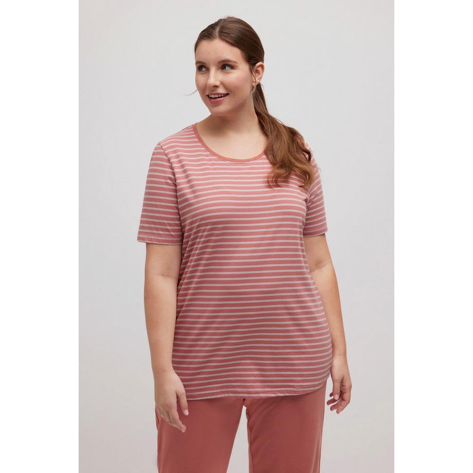 Ulla Popken Haut de pyjama rayé col rond manches mi-longues  