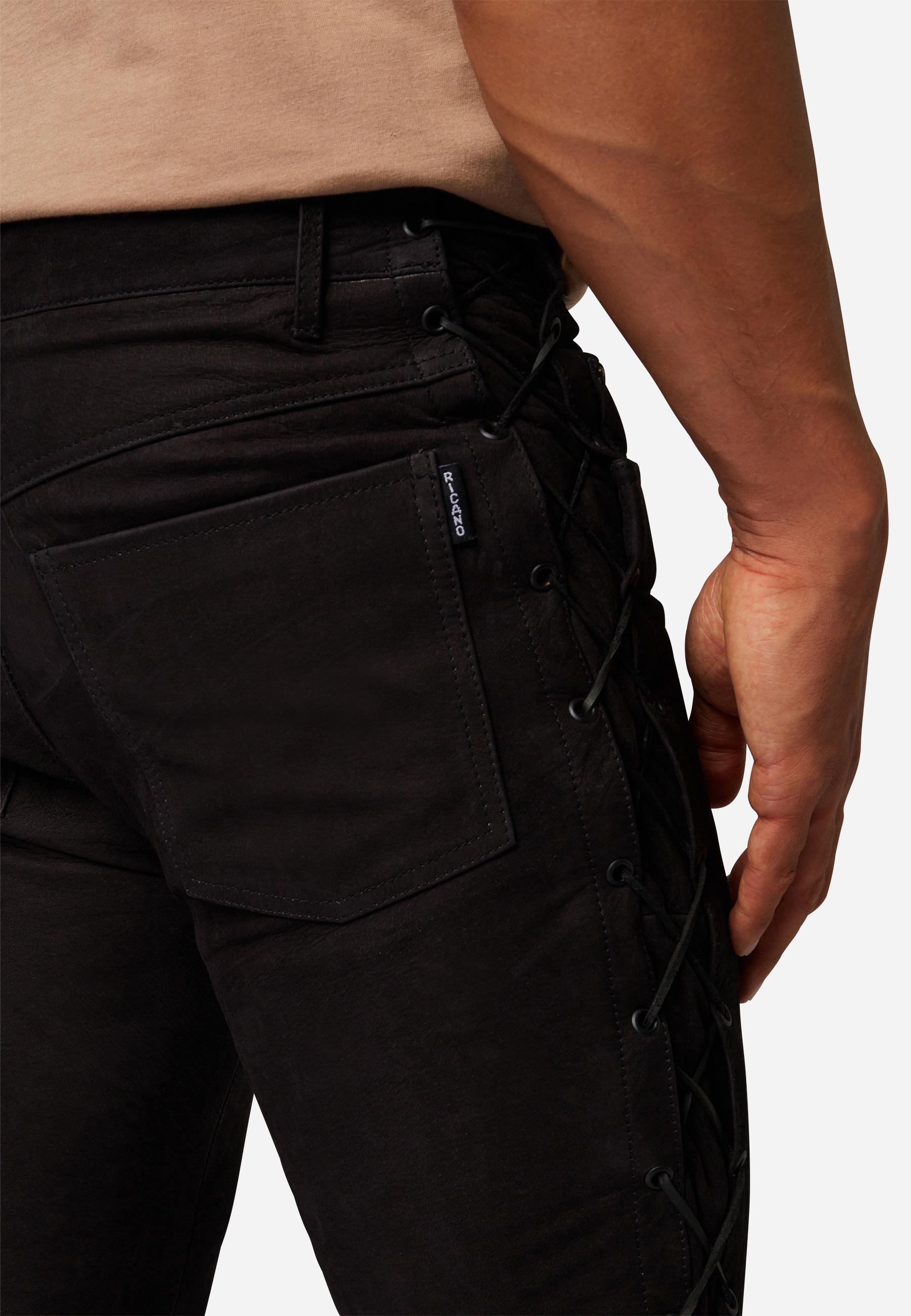 RICANO  Lederhose S/L RT-101, Lederjeans mit Schnürungen - 5-Pocket Optik aus Wildleder 