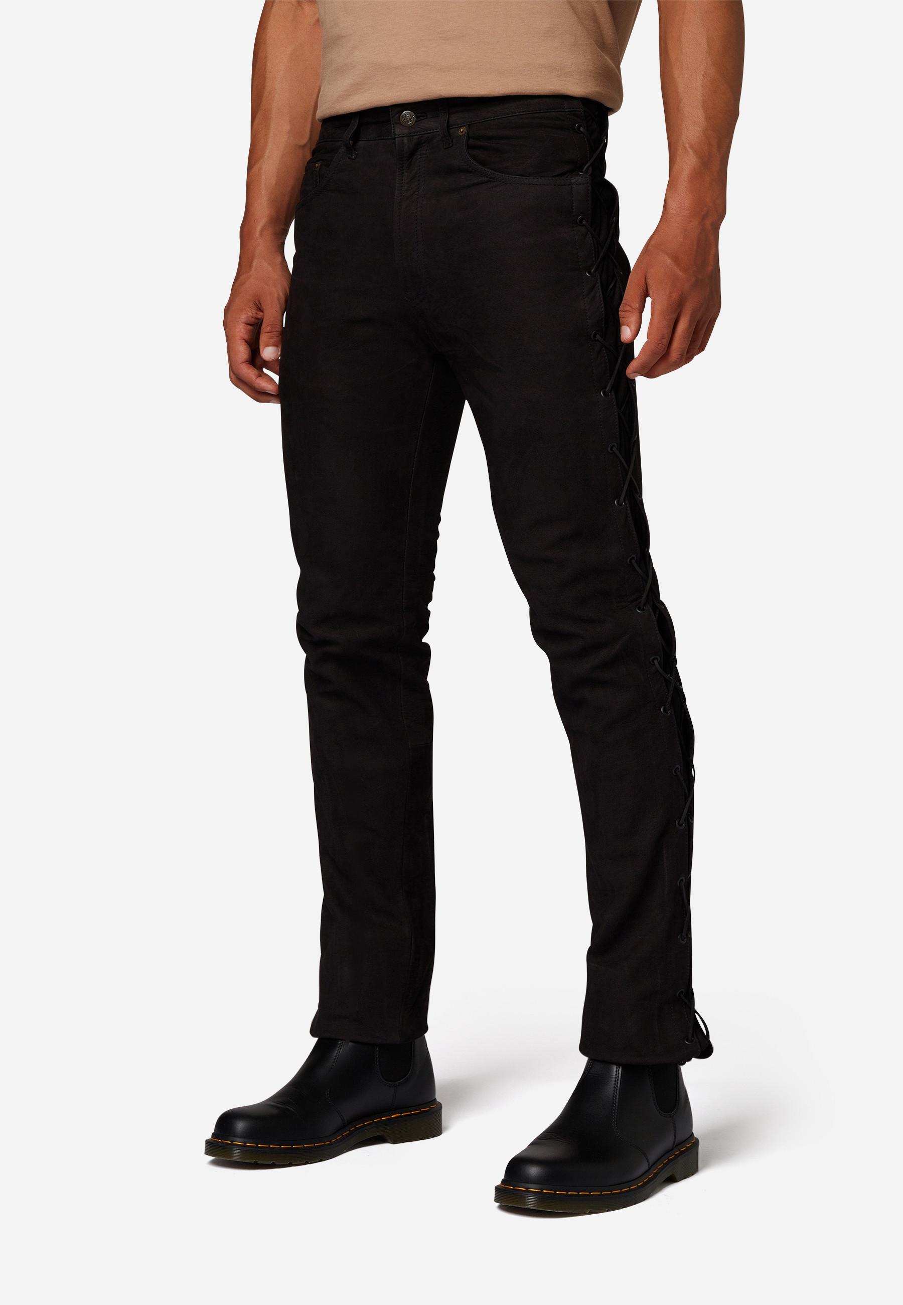 RICANO  Pantalon en cuir pour homme S/L RT-101, jean en cuir avec lacets - Aspect 5 poches en daim 