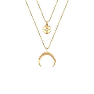 Halskette Layer Halbmond Stern Plättchen Zirkonia