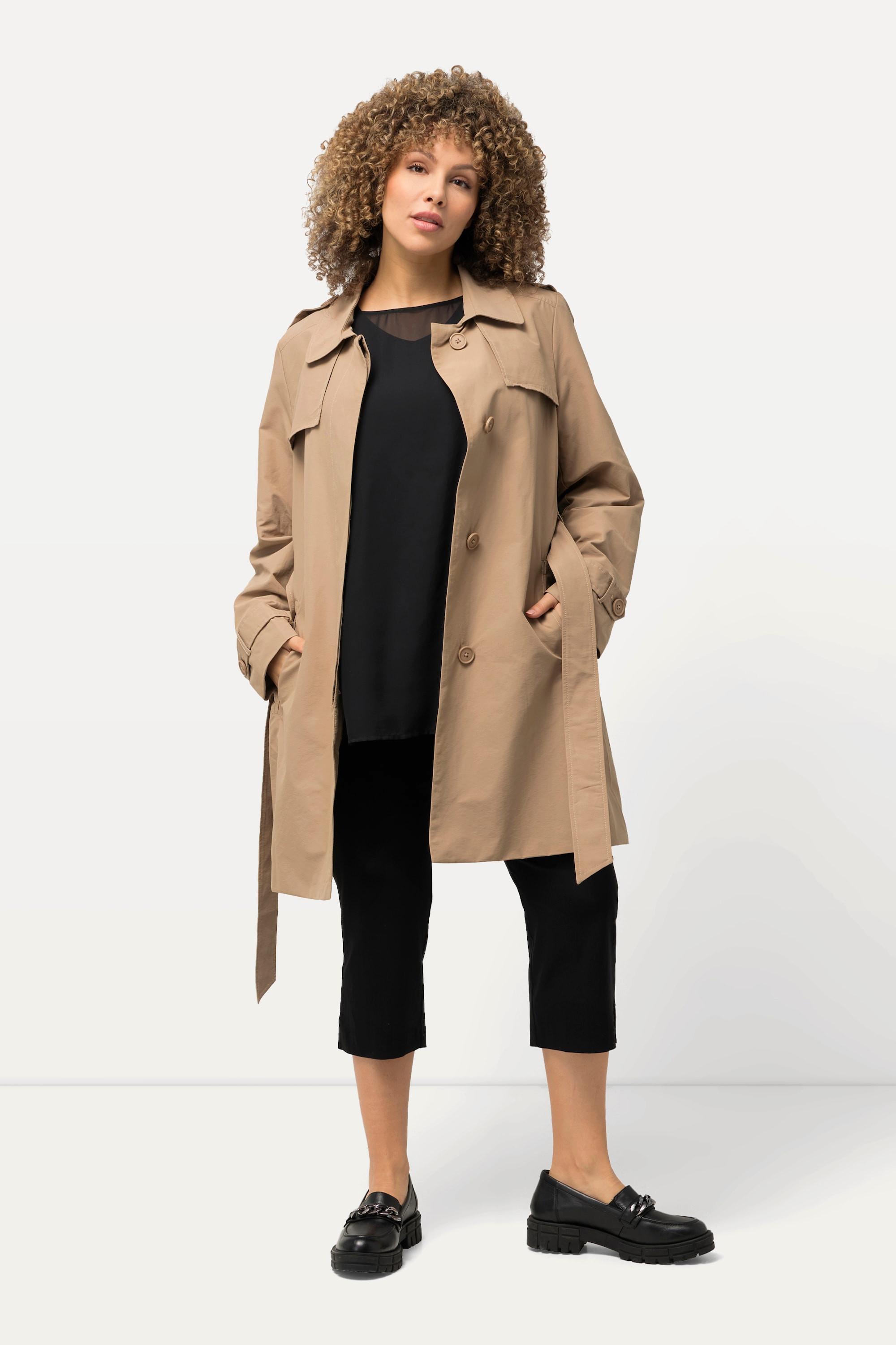 Ulla Popken  Trench-coat à coupe évasée, col chemise et ceinture nouée 