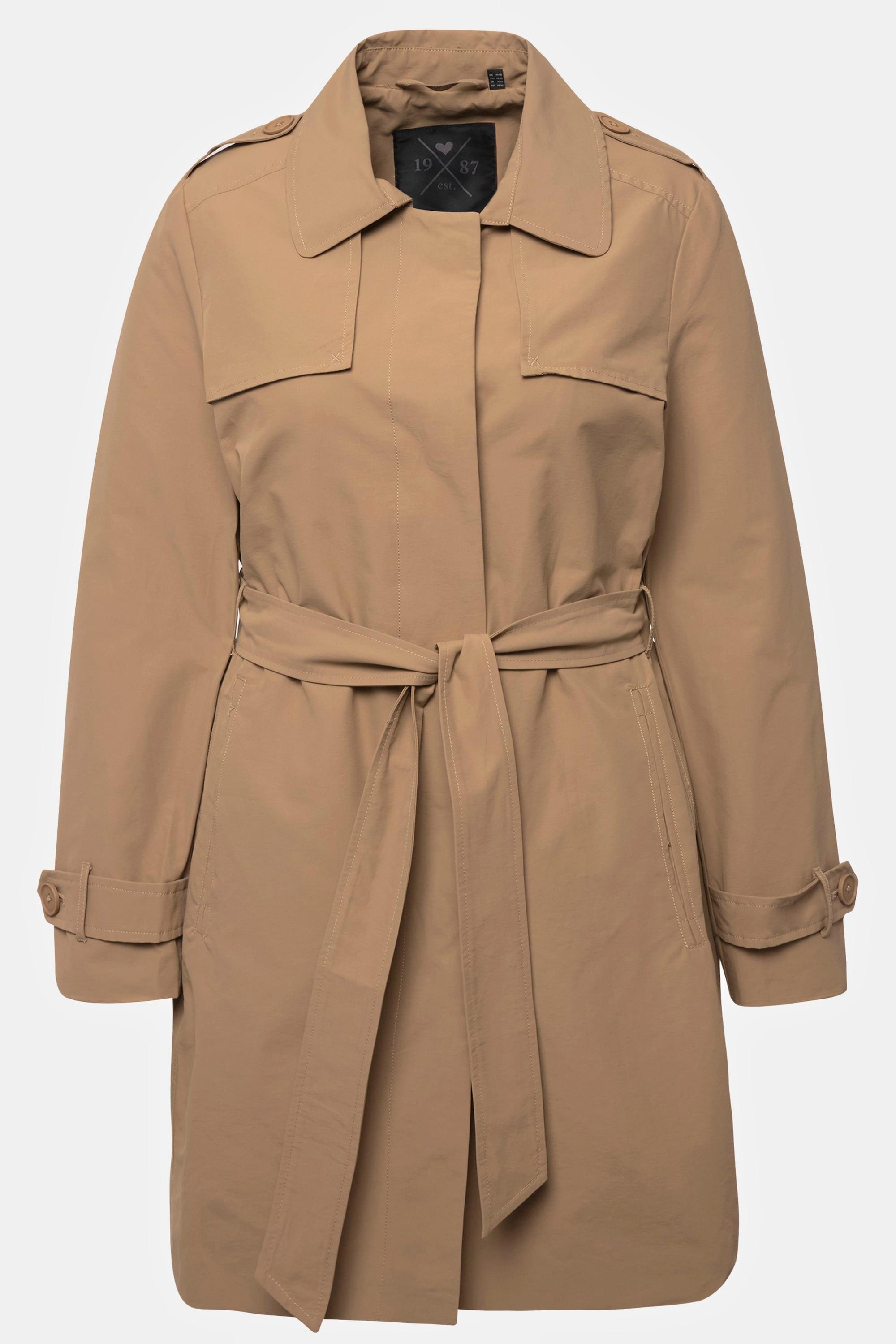 Ulla Popken  Trenchcoat, A-Linie, Hemdkragen, Bindegürtel 