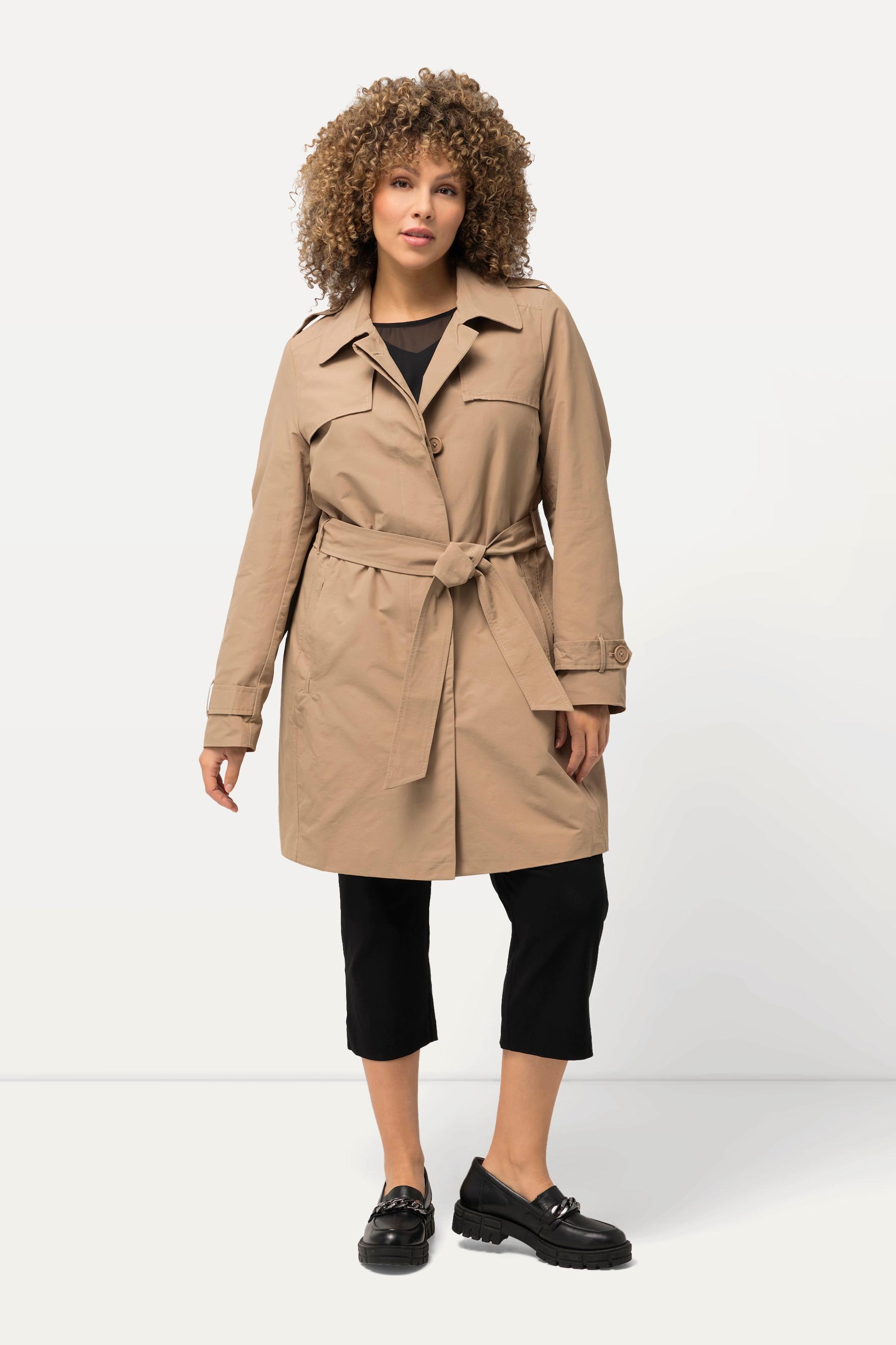 Ulla Popken  Trenchcoat, A-Linie, Hemdkragen, Bindegürtel 