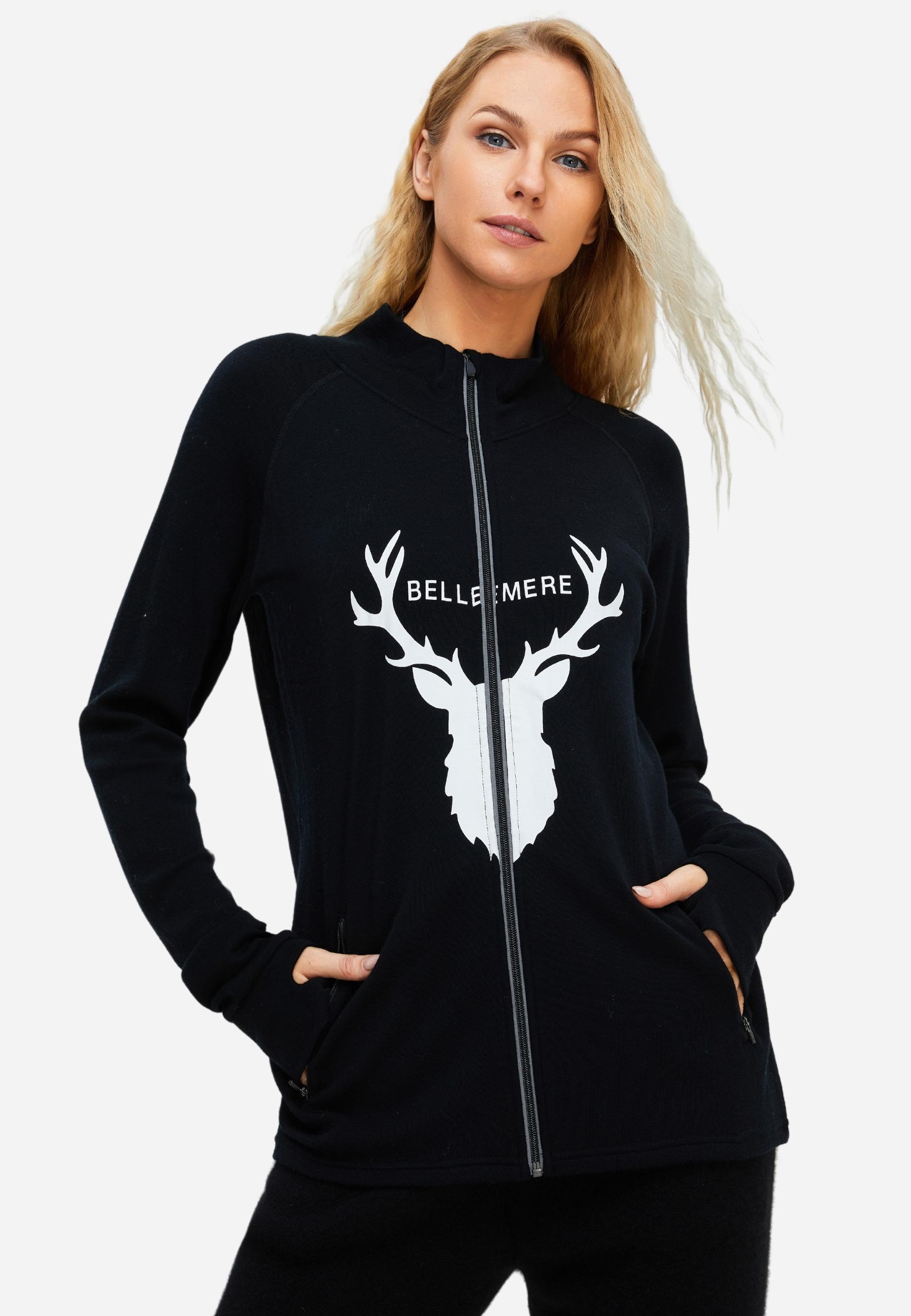 Bellemere New York  Bellemere Veste unisexe à fermeture éclair en mérinos Deer Design 