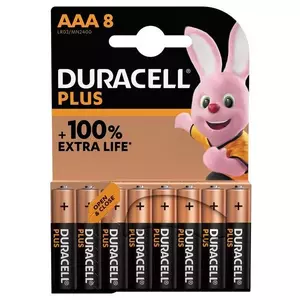 Packung mit 8 Duracell Plus AAA 1,5 V LR03 Alkaline-Batterien Schwarz