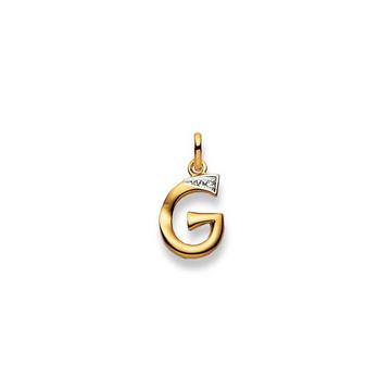 Pendentif lettre G bicolore or jaune/blanc 750 diamant 0.01.00ct. 21x12mm