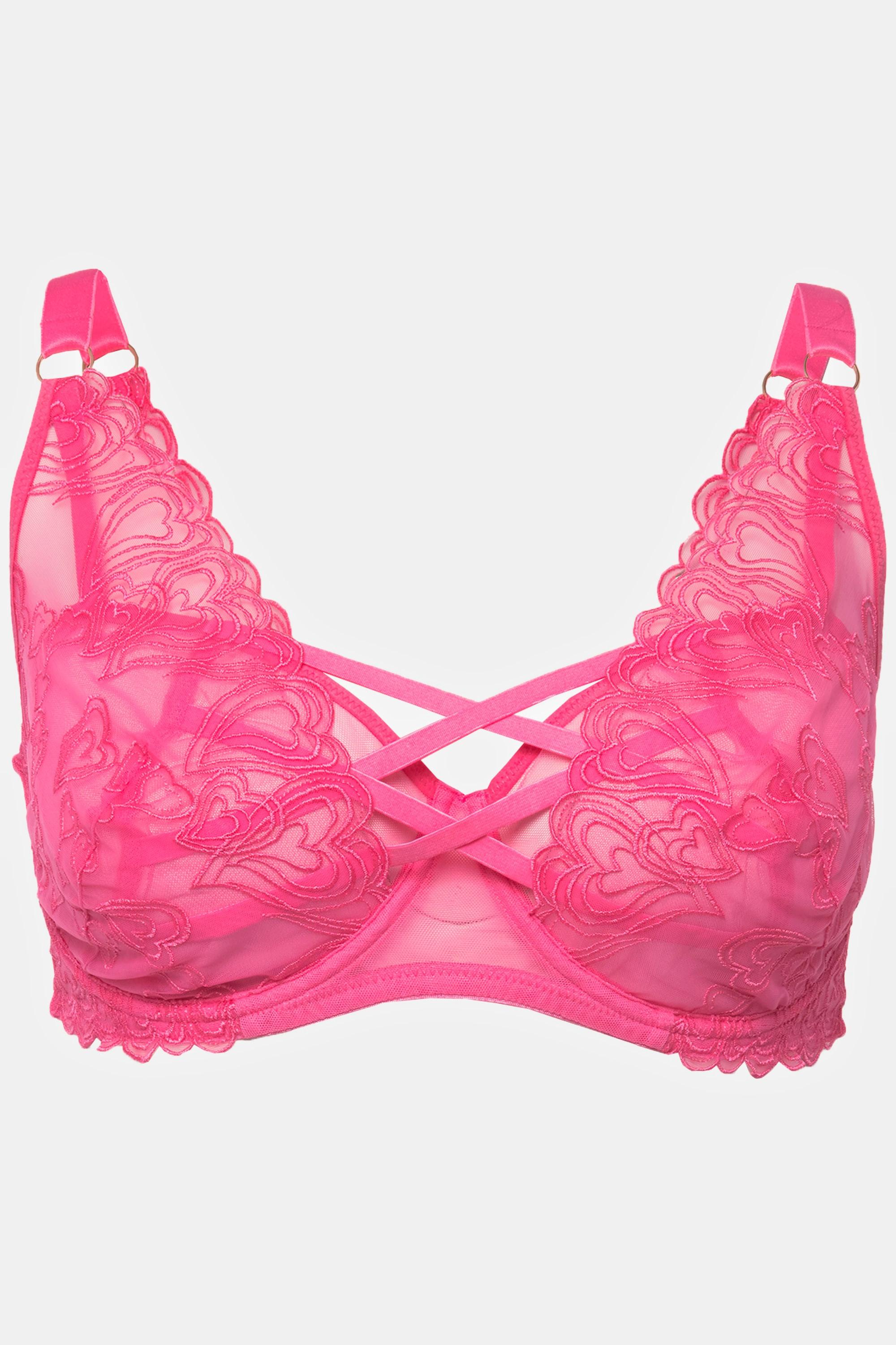 Ulla Popken  Reggiseno con ferretto, pizzo con cuori e nastri decorativi, coppa C-F 