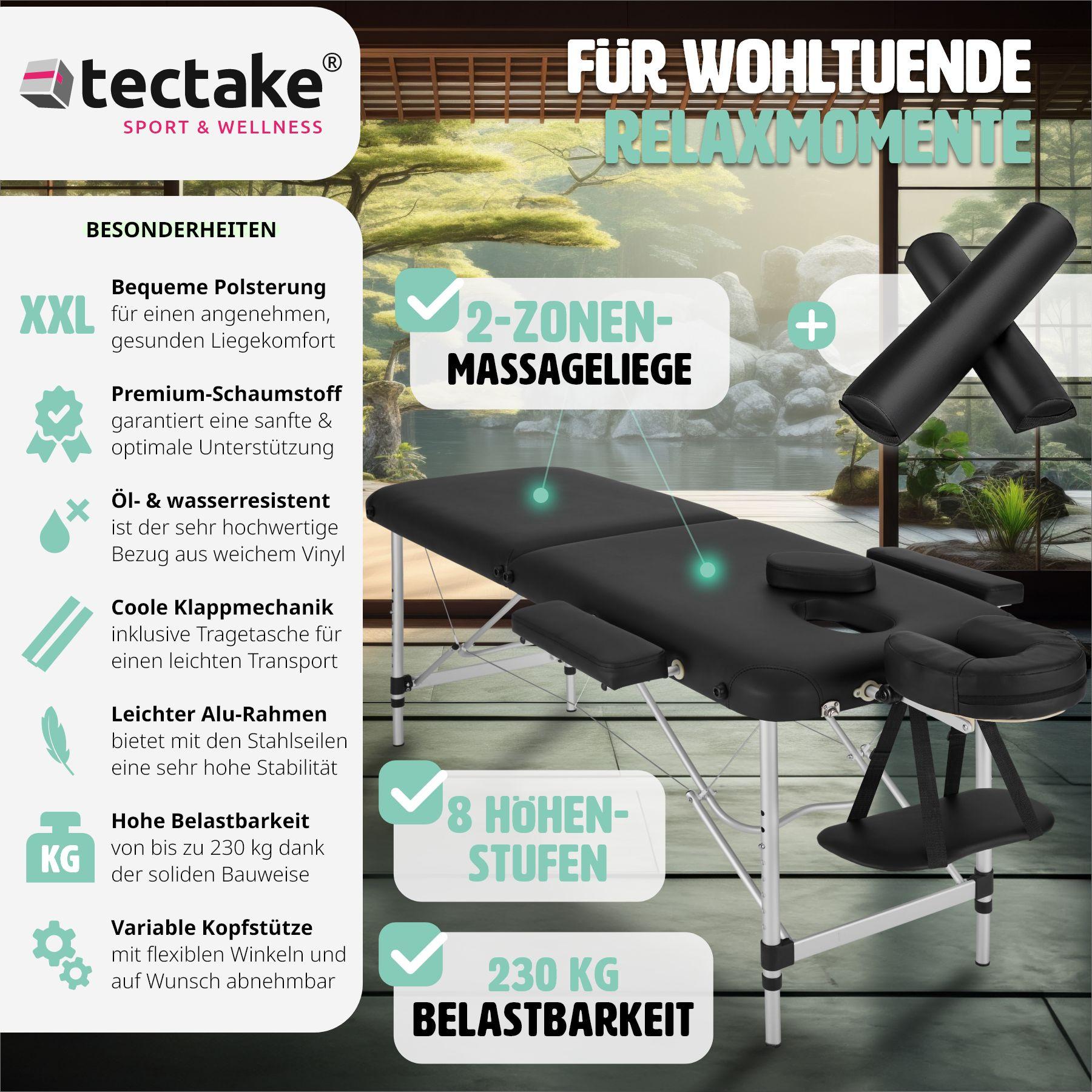 Tectake 2 Zonen Massageliege mit Polsterung, Massagerollen und Aluminiumgestell  