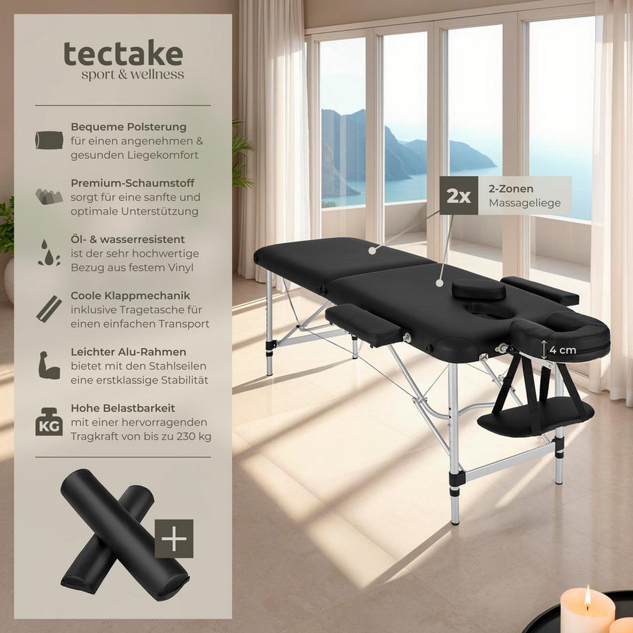 Tectake Table de massage portable pliante 2 zones  largeur 61 cm et rembourrage de 4 cm  