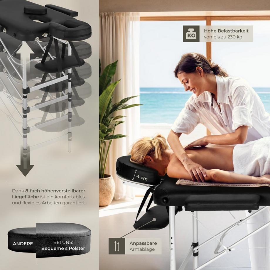 Tectake Table de massage portable pliante 2 zones  largeur 61 cm et rembourrage de 4 cm  