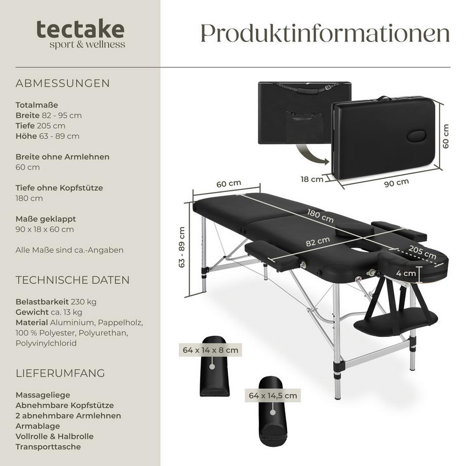 Tectake Table de massage portable pliante 2 zones  largeur 61 cm et rembourrage de 4 cm  