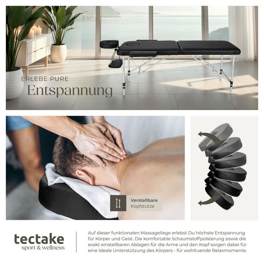 Tectake 2 Zonen Massageliege mit Polsterung, Massagerollen und Aluminiumgestell  