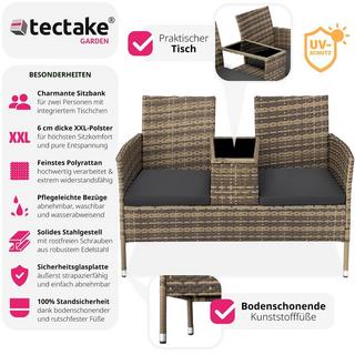 Tectake Rattan Gartensitzbank mit Tisch  