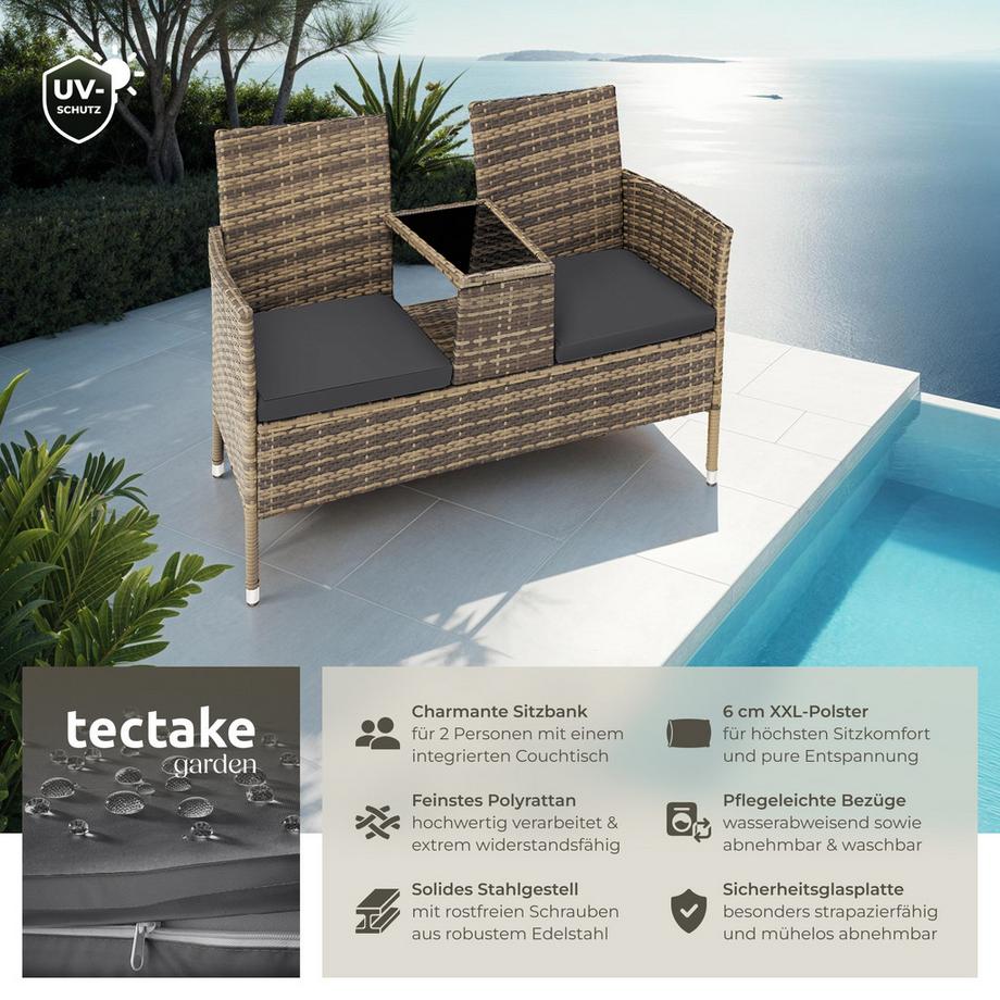 Tectake Rattan Gartensitzbank Narbonne 2-Sitzer widerstandsfähig  