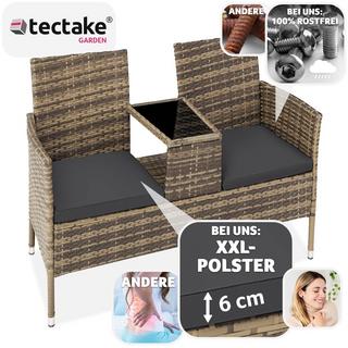 Tectake Rattan Gartensitzbank mit Tisch  