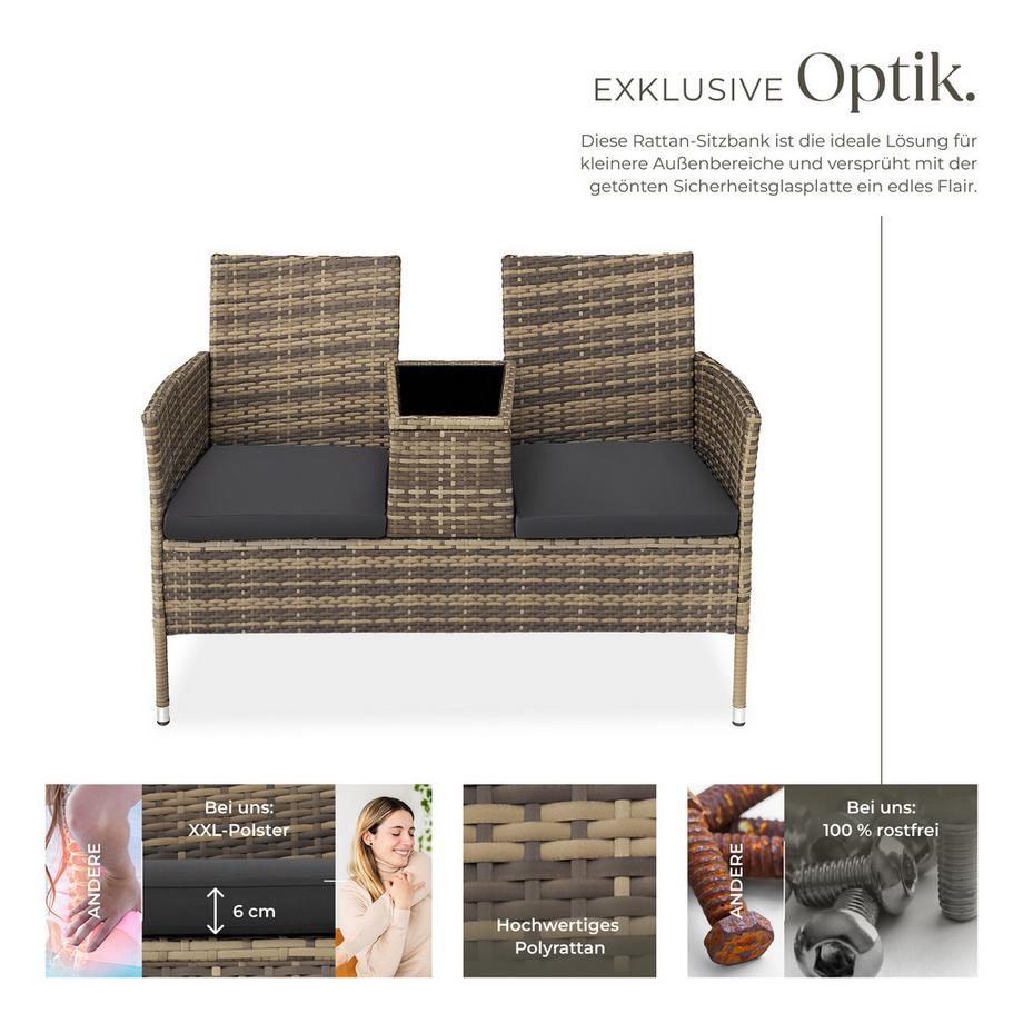 Tectake Rattan Gartensitzbank Narbonne 2-Sitzer widerstandsfähig  