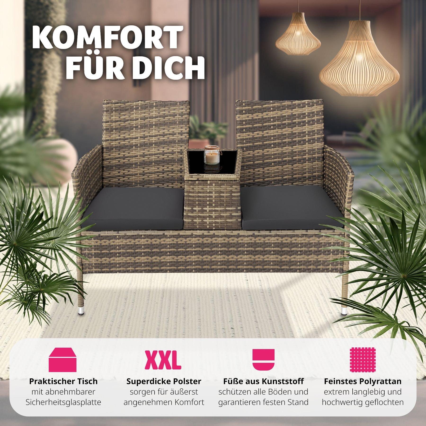 Tectake Rattan Gartensitzbank mit Tisch  