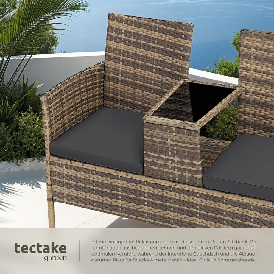 Tectake Rattan Gartensitzbank Narbonne 2-Sitzer widerstandsfähig  