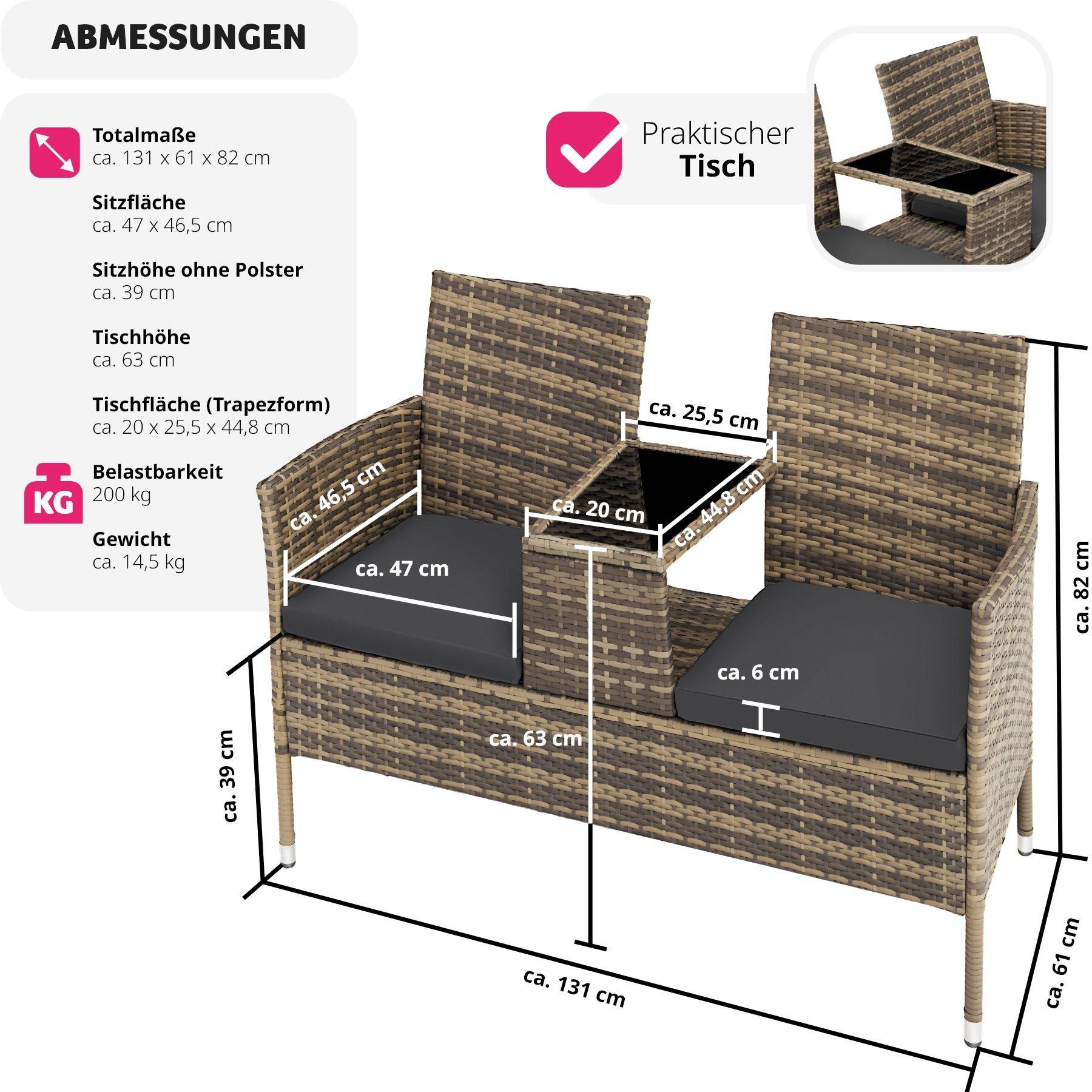 Tectake Canapé de jardin rotin NARBONNE 2 places  