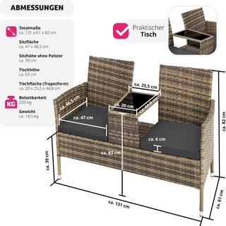 Tectake Rattan Gartensitzbank mit Tisch  