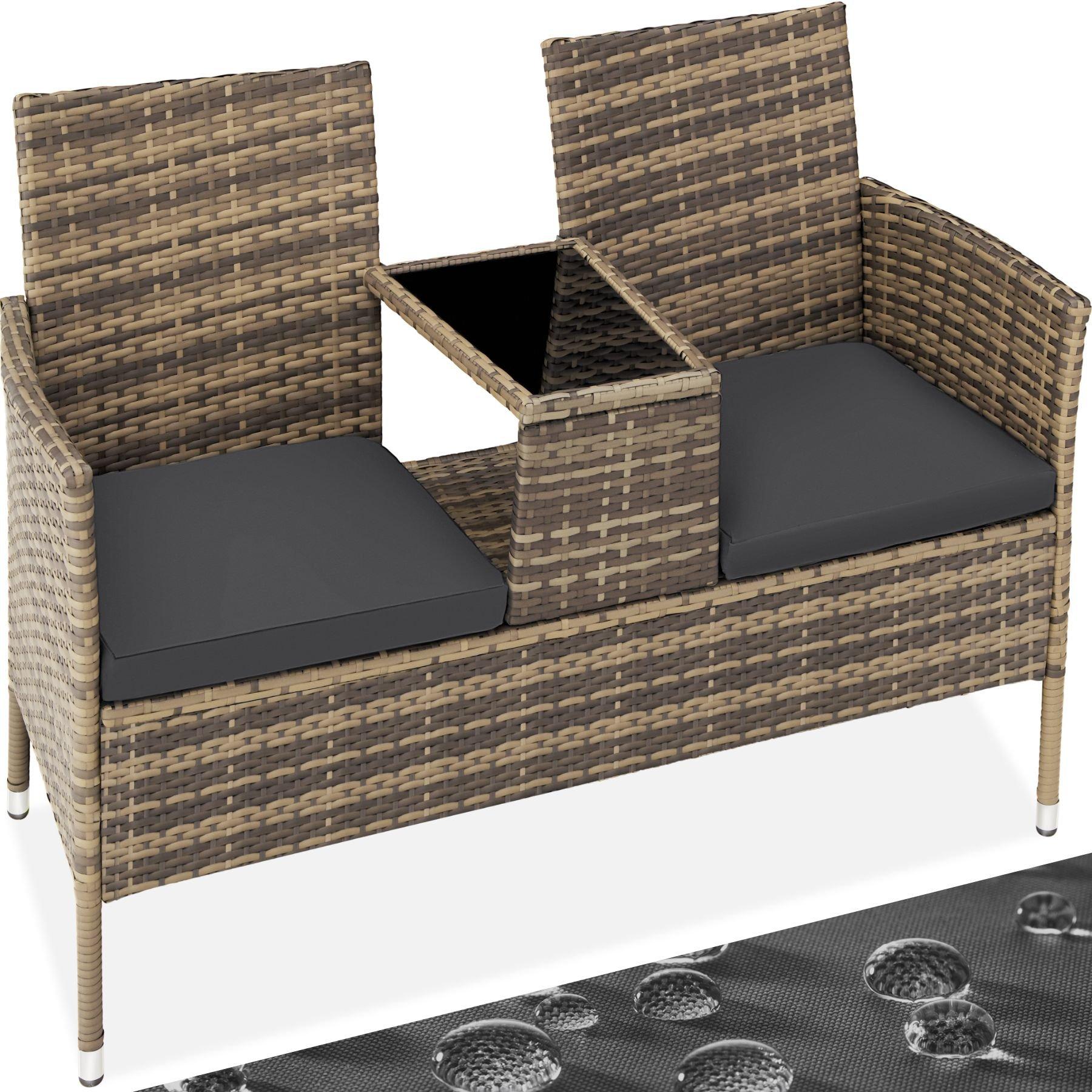 Tectake Rattan Gartensitzbank mit Tisch  