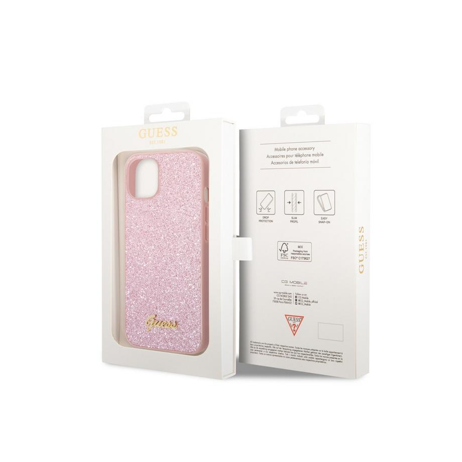 GUESS  Coque pour iPhone 14 TPU Glitter Script 