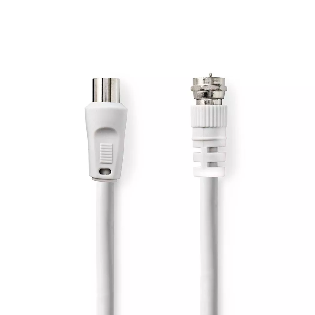 Nedis – Satelliten- & Antennenkabel | F Stecker IEC (Koax) Vernickelt 75 Ohm Doppelt geschirmt 1,50 m Rund PVC Weiß Etikett, 1,5 Meter