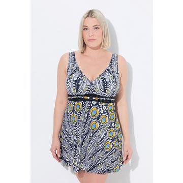 Robe de bain motif plumes de paon. Bonnets souples et doublure Powermesh. Matières recyclées