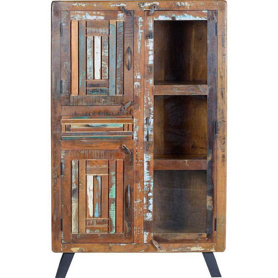 Vitrinenschrank Xela Holz recycelt multicolor 90x1