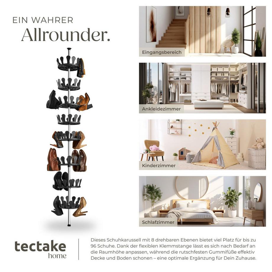Tectake Schuhkarussell  Kunststoff und Stahl 8 drehbare Ebenen für 96 Schuhe  