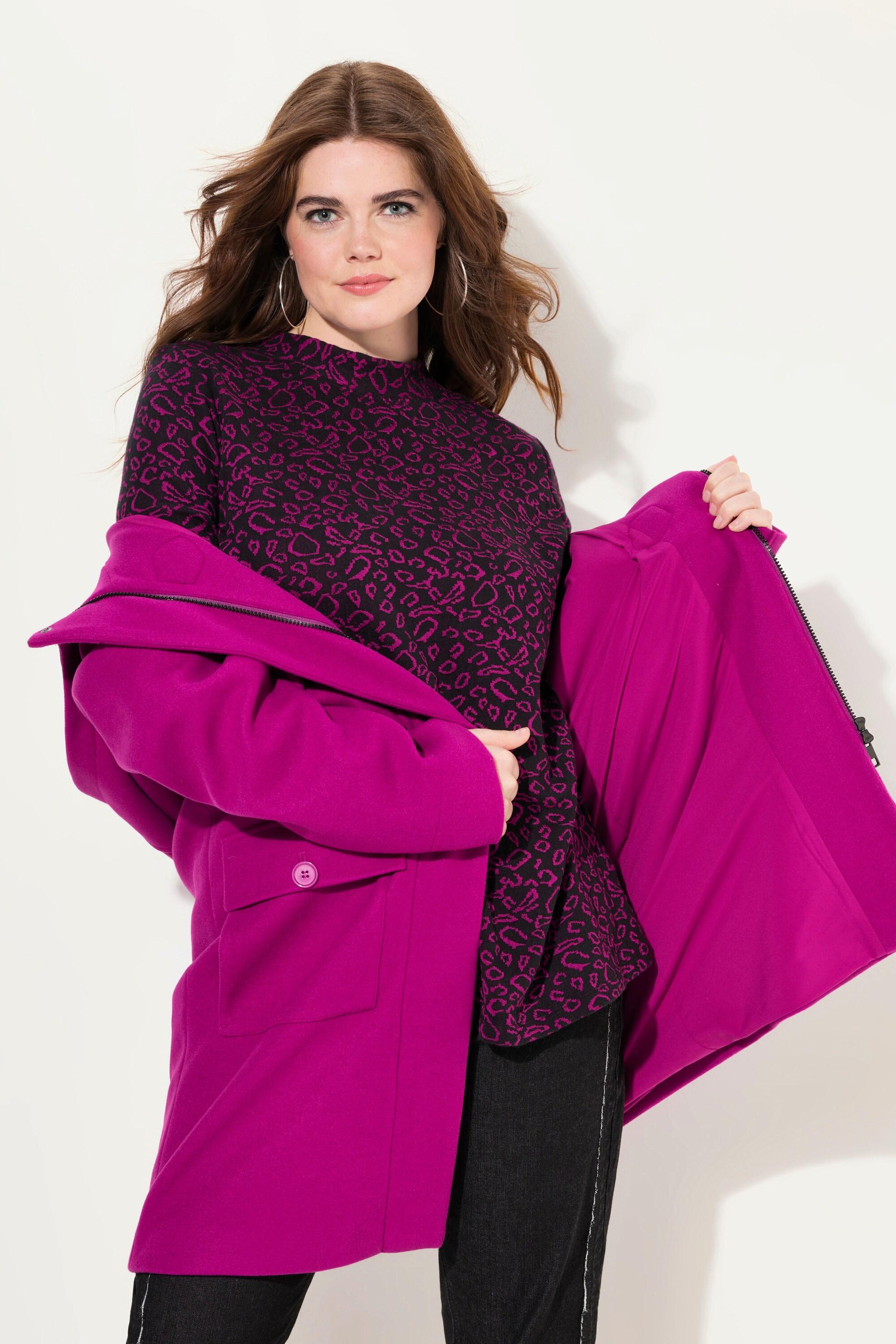 Ulla Popken  Felpa con fantasia leopardata, colletto alto e maniche lunghe 