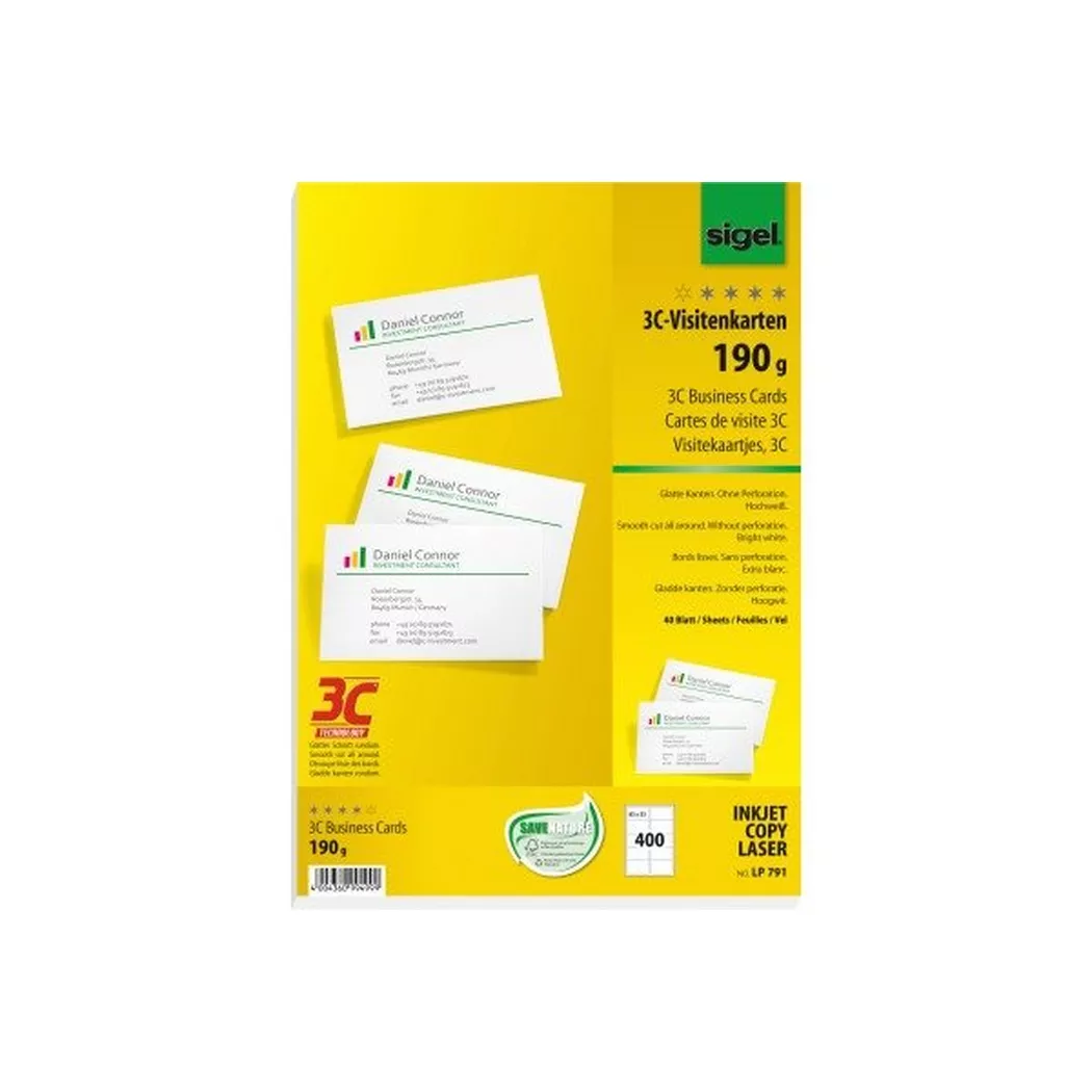 SIGEL Cartes de visite 85x55mm LP791 blanc, 190g 400 pcs.