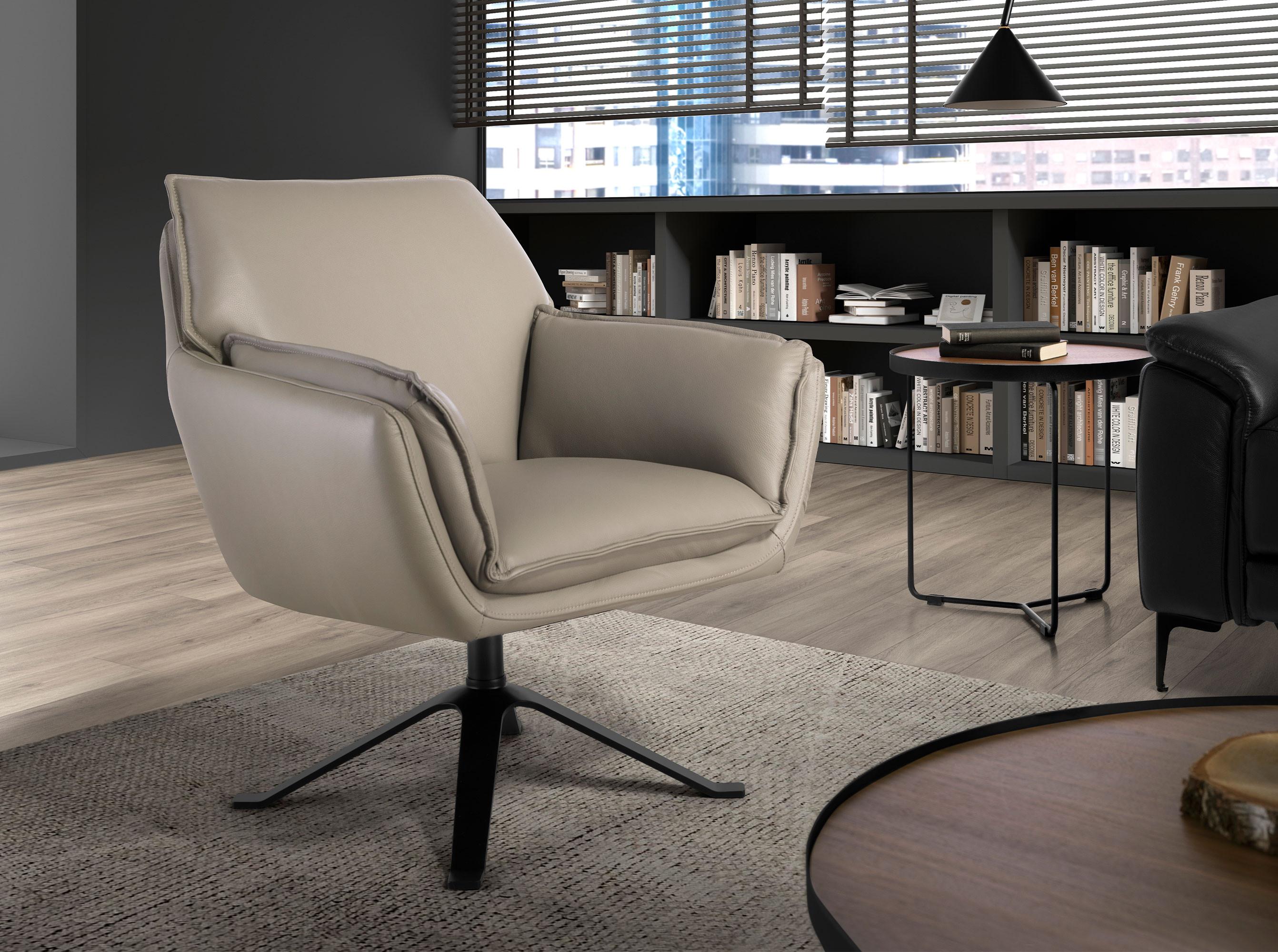 ANGEL CERDA Fauteuil pivotant en cuir gris foncé  