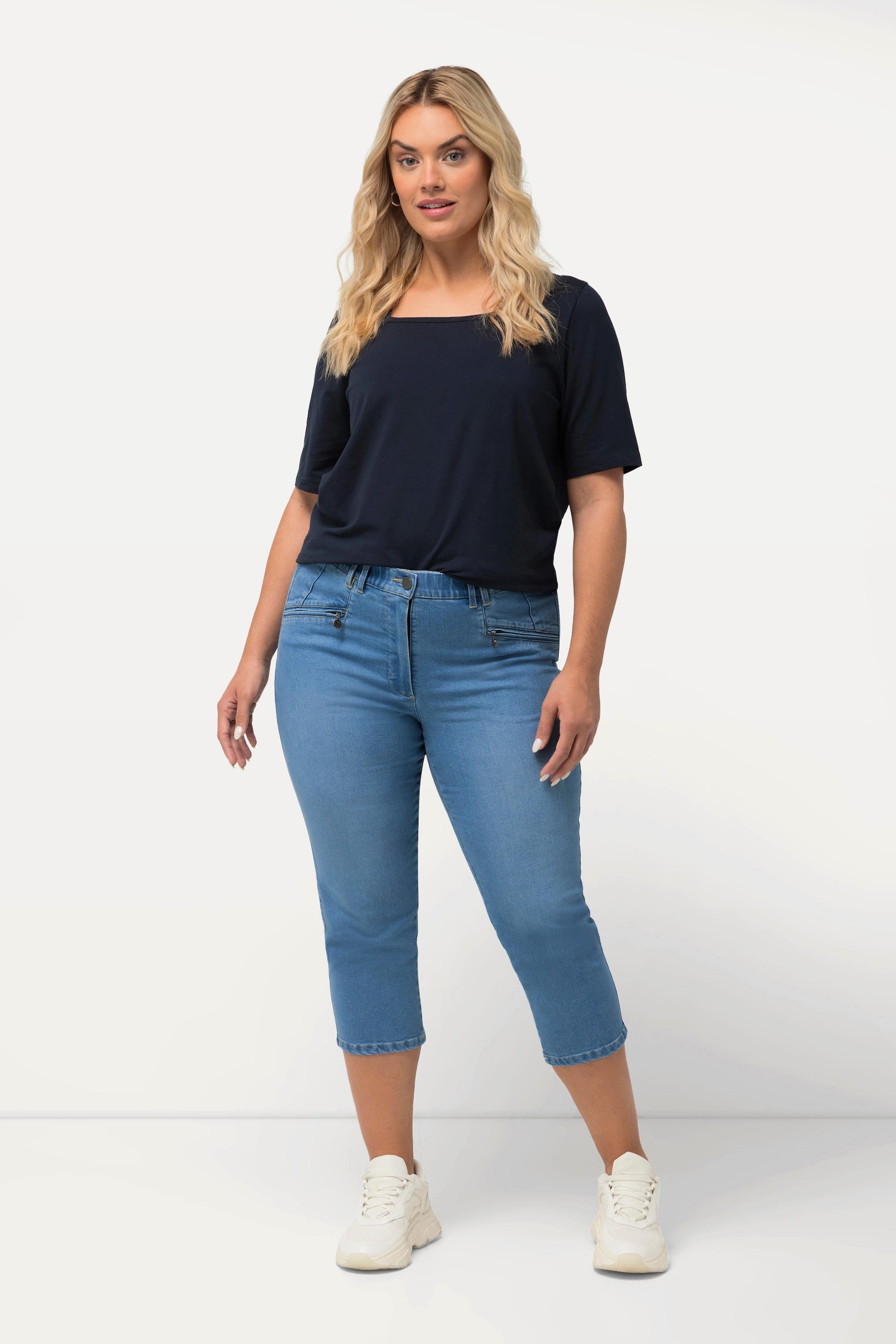 Ulla Popken  Jean Mony 7/8, taille élastique, poches zippées 