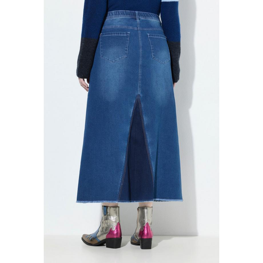 Ulla Popken Gonna di jeans svasata con orlo sfrangiato  