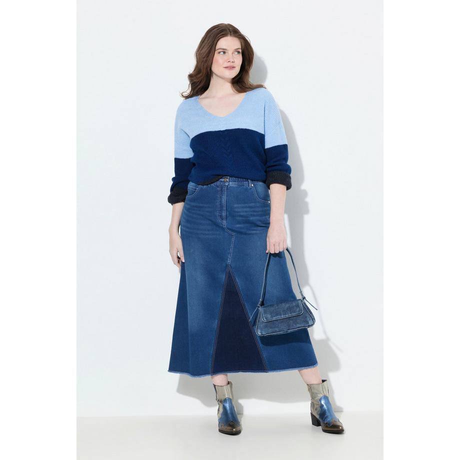 Ulla Popken Gonna di jeans svasata con orlo sfrangiato  