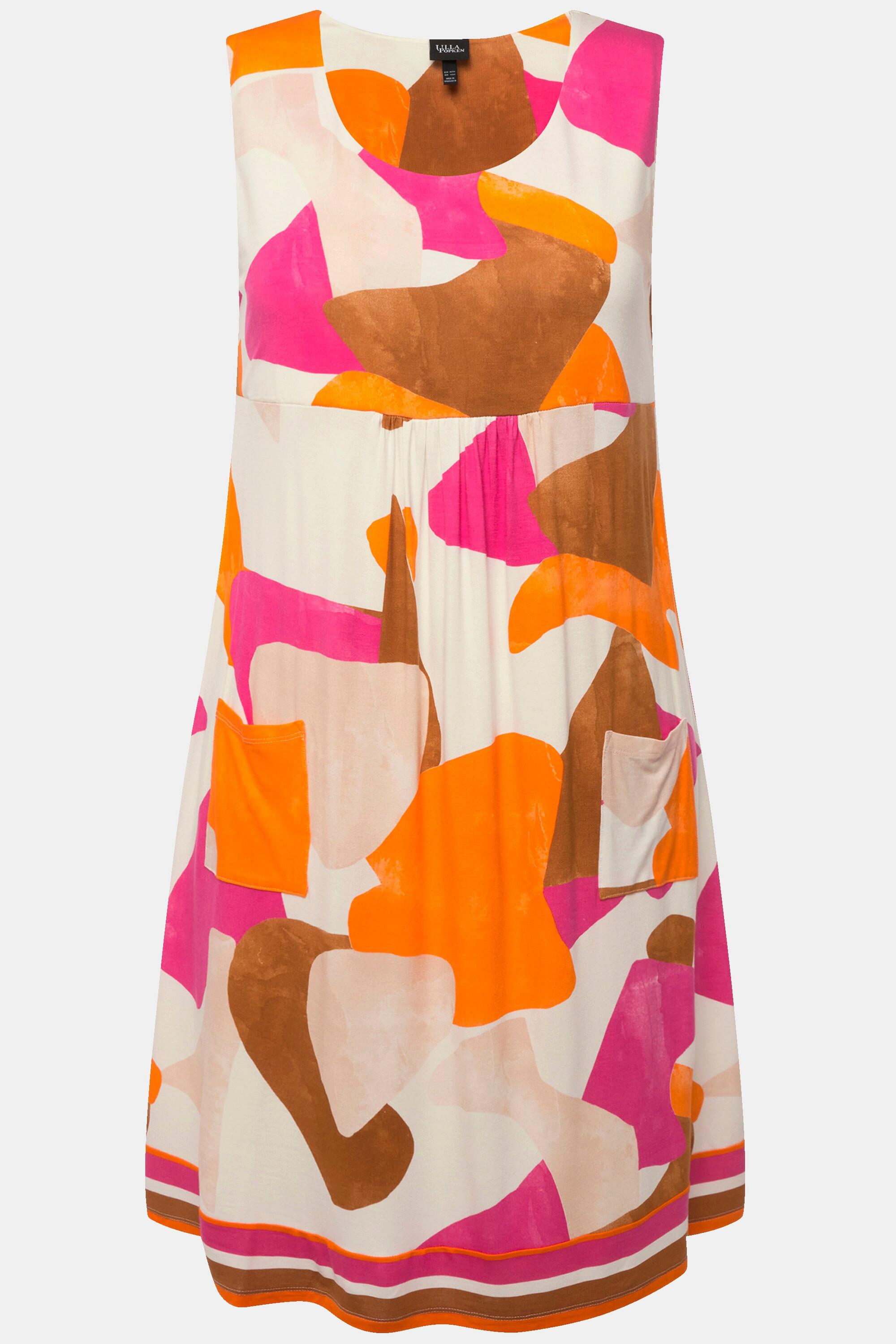 Ulla Popken Minikleid Grafischer Druck A-Linie Rundhals Ärmellos  