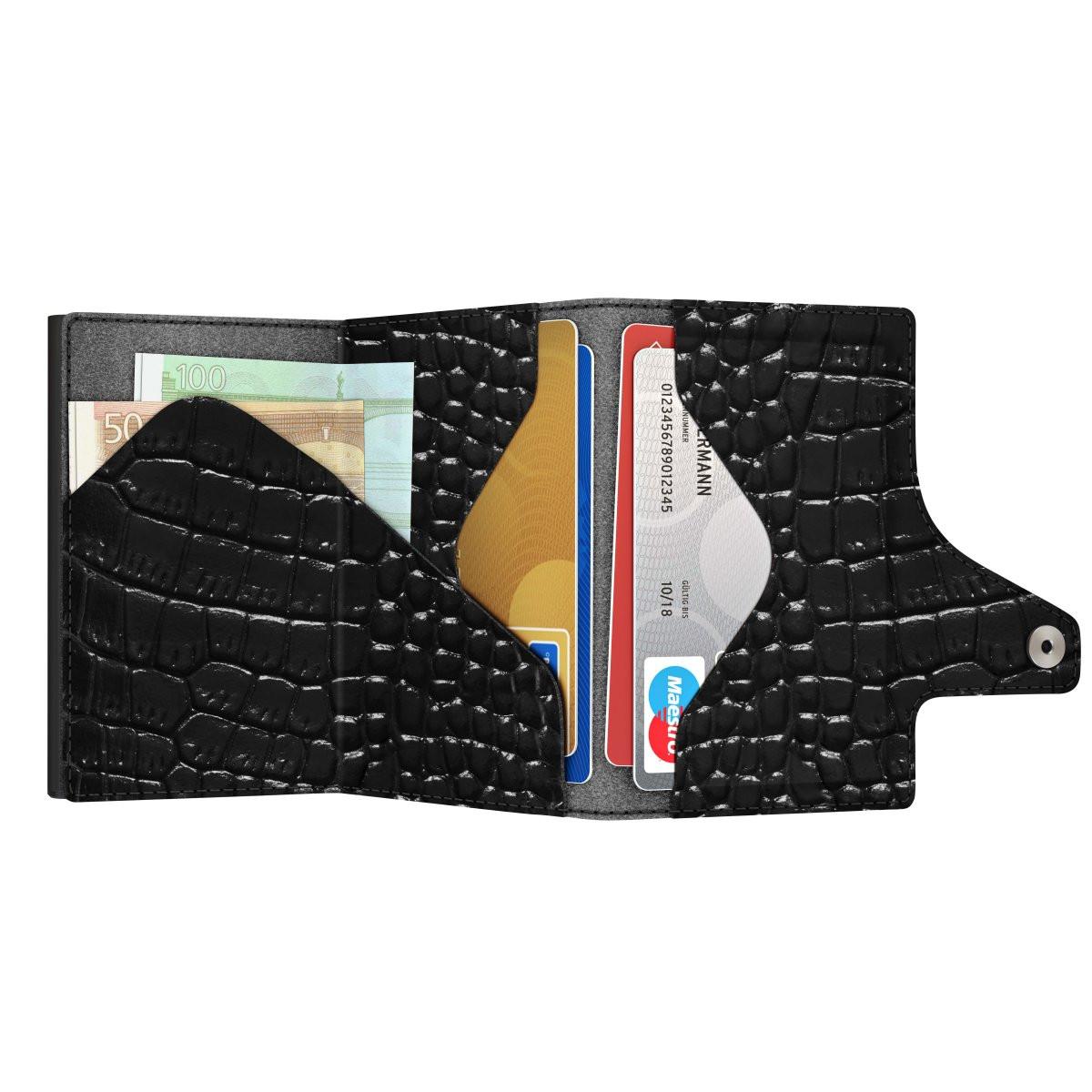 Tru Virtu  Doublewallet CLICK & slide Croco nero, nero 