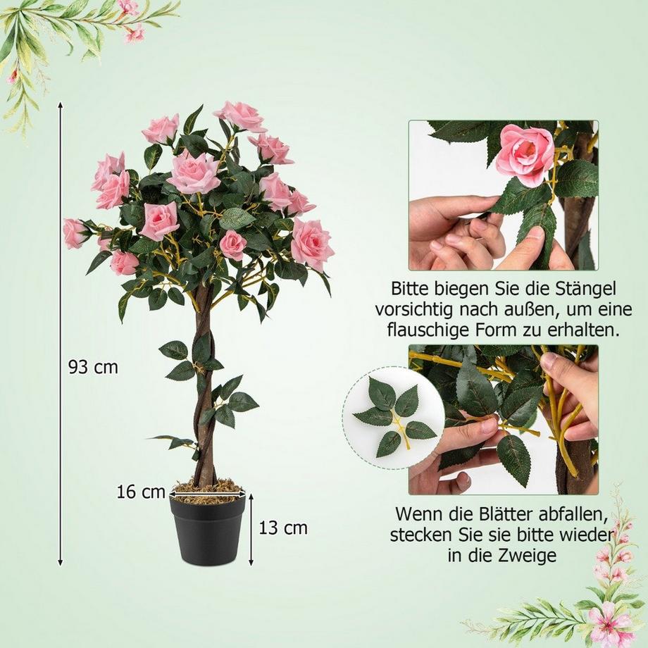 B2X Rosier de 93 cm avec 21 roses de pin et arbre artificiel en tronc naturel avec fleurs  