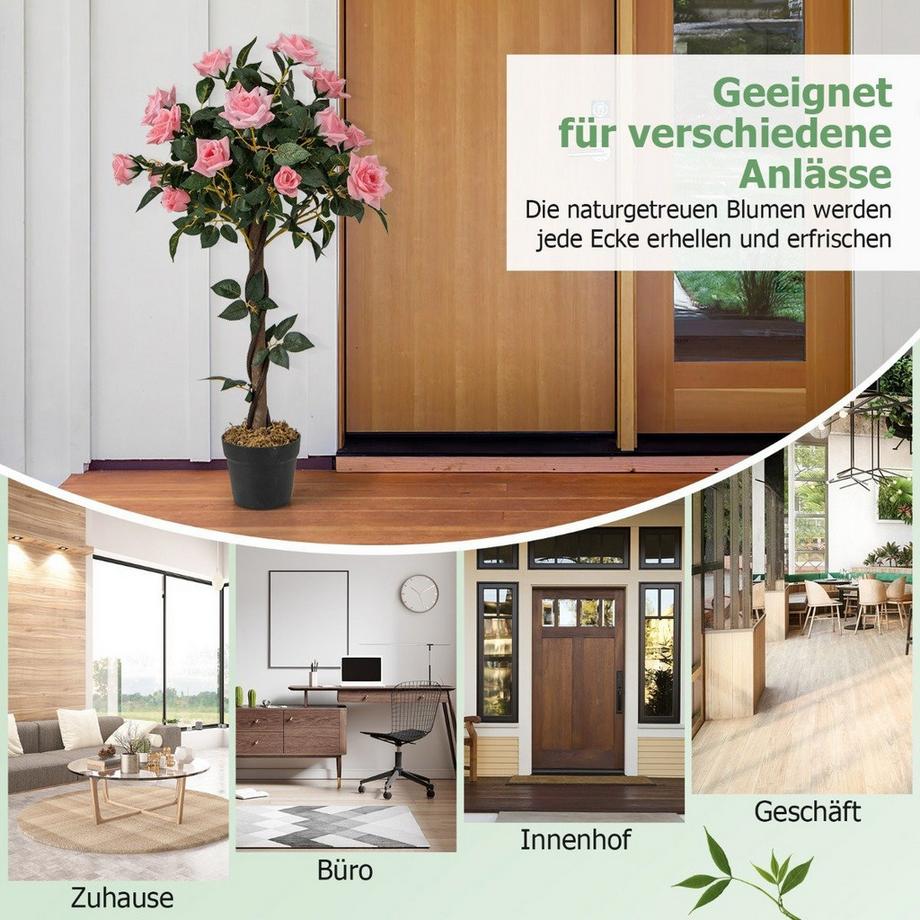 B2X Rosier de 93 cm avec 21 roses de pin et arbre artificiel en tronc naturel avec fleurs  