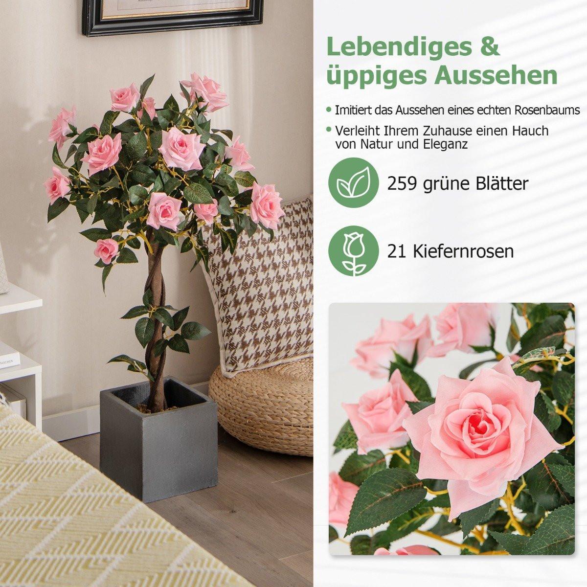 B2X Rosier de 93 cm avec 21 roses de pin et arbre artificiel en tronc naturel avec fleurs  