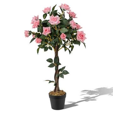 Rosier de 93 cm avec 21 roses de pin et arbre artificiel en tronc naturel avec fleurs